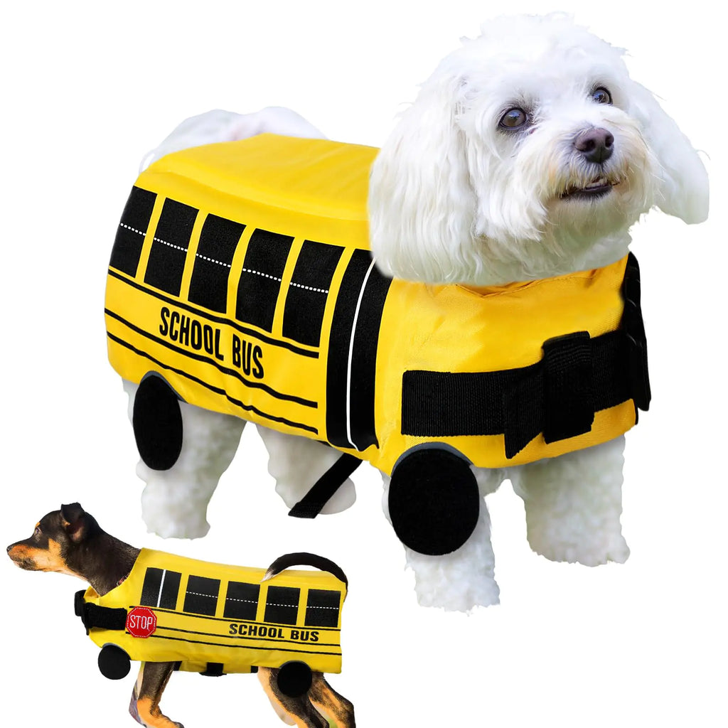 Halloween School Bus Pet Costume Funny Dog Costume Yellow School Bus Life Jacket Swimming Boating Water Flotation Vest Halloween Pet Costume Suit for Dog Cosplay Accessories for Halloween Parties(XL)