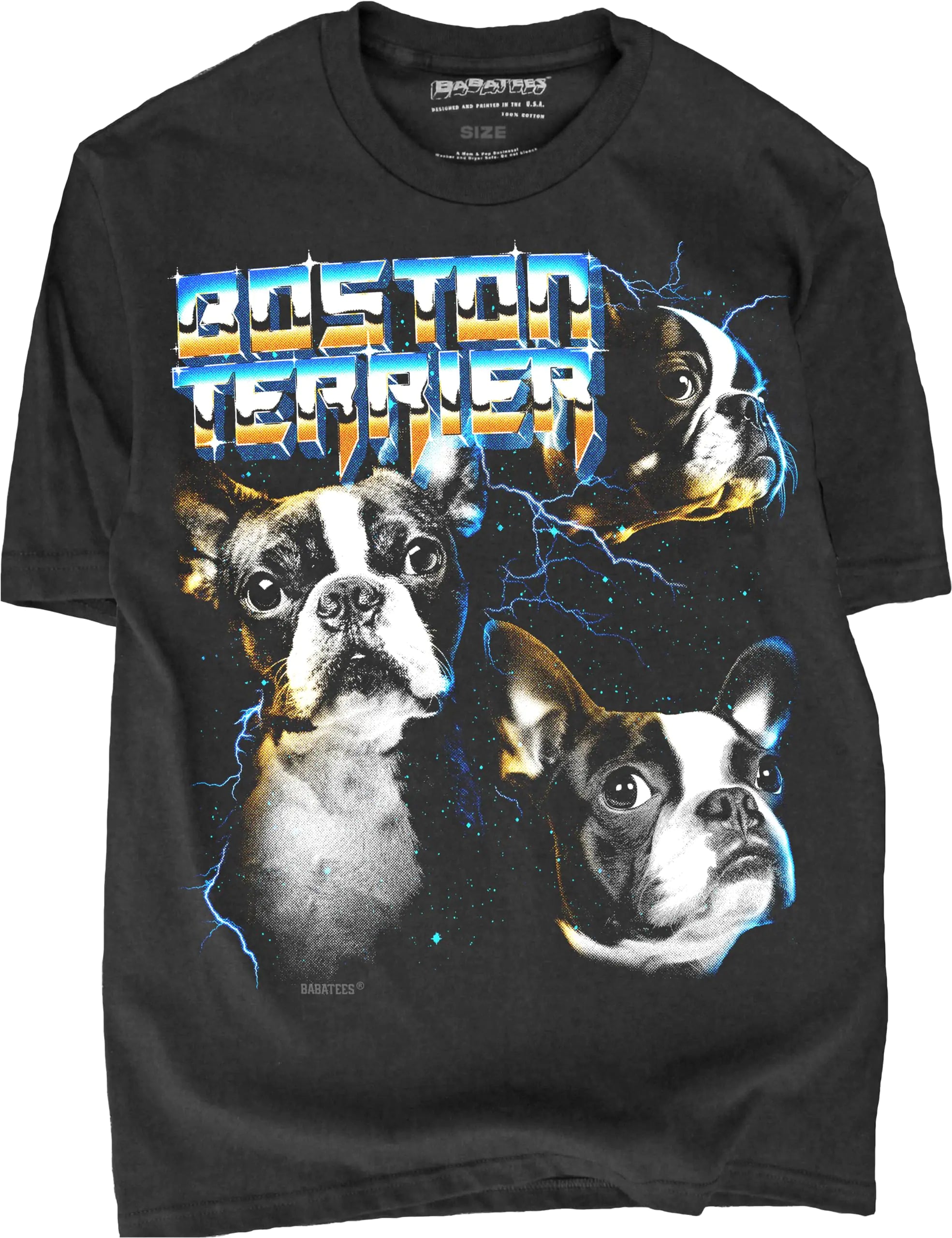 Heavy Metal Boston Terrier T-Shirt – 80s Glam Rock Style