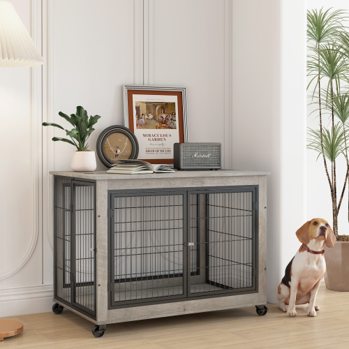 Furniture-Style Dog Crate Side Table with Wheels