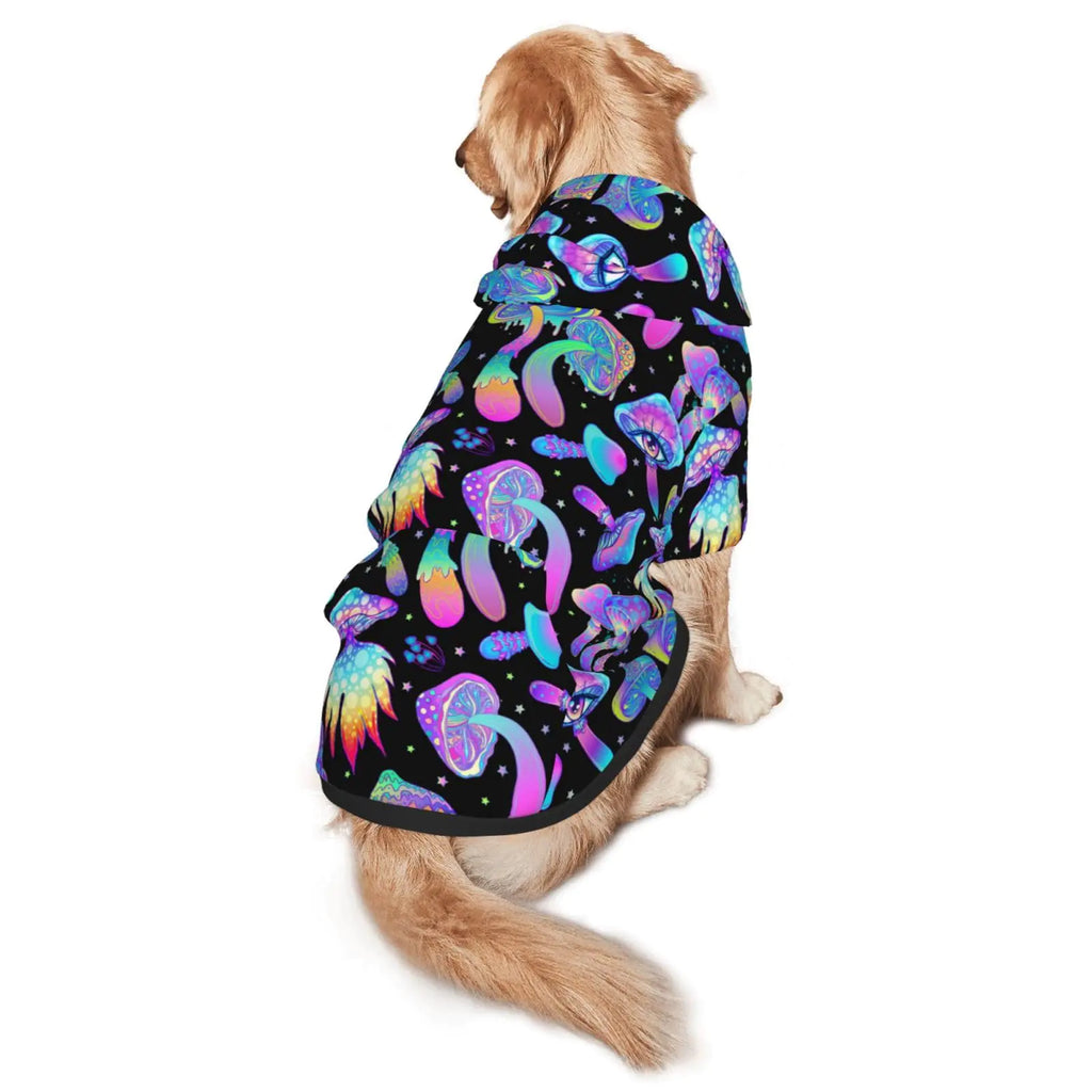 Trippy Mushrooms Dog Costume Print Hoodie Puppy Winter Clothes Sweaters Outfits Pullover Pets Sweatshirt Hooded with Pocket for Medium Large Dogs