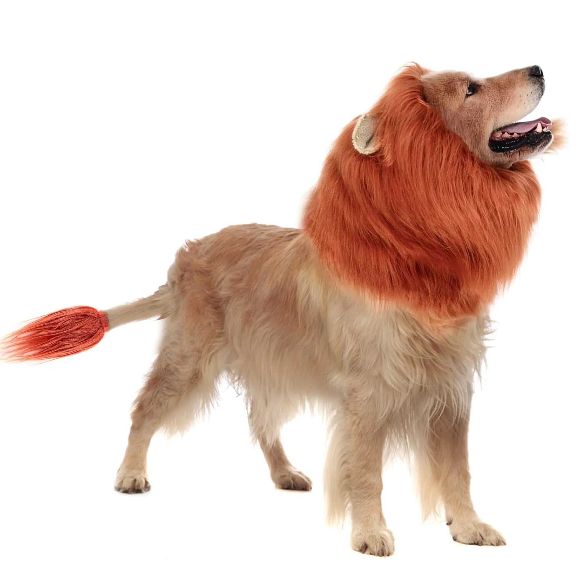 HOKABLE New Dog Costume Halloween Dog Costume Lion Mane for Medium and Large Dogs Realistic Lion Wig Dog Costume Supplement Lion Mane for Photoshoot Entertainment (Red-Brown) Size S + Tail Set