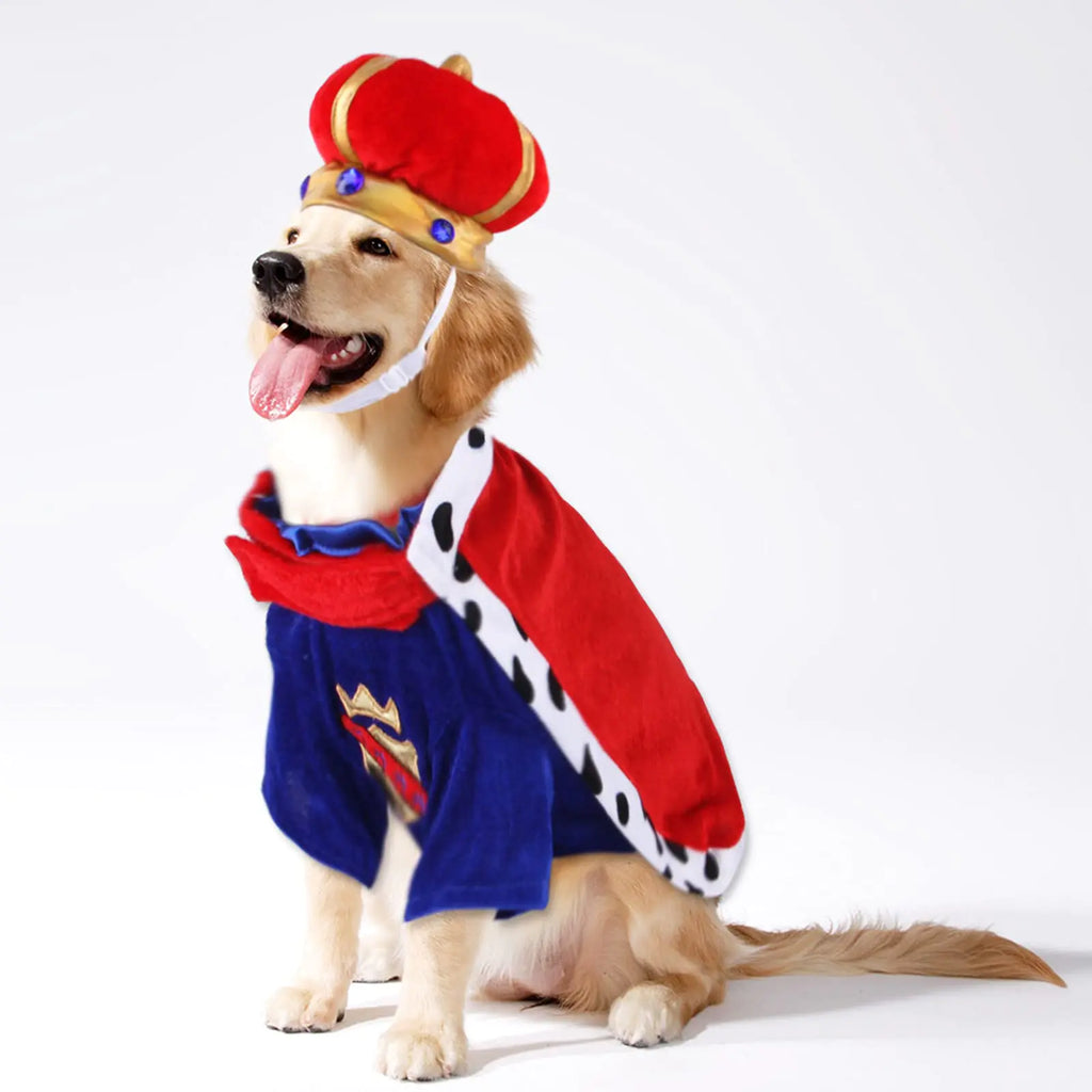 Ruiqas Halloween Pet Dog Costume Clothes Suit Dog Cape Clothes with Kings Crown and Cape for Small Large Dogs