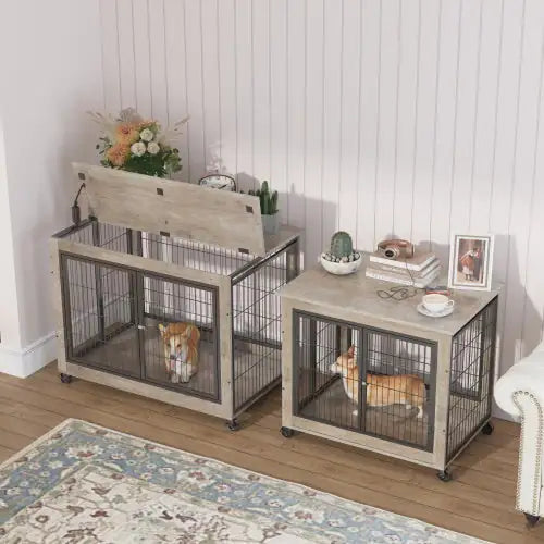 Furniture-Style Dog Crate Side Table with Wheels