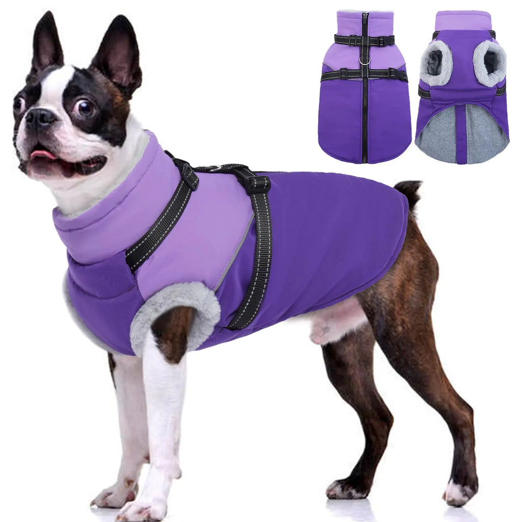 OUOBOB Dog Jackets for Large Dogs Dog Coat with Harness Built in Warm Dog Coat Dog Coat Waterproof Windproof Zipper Fleece Lined Dog Coat Dog Puffer Jacket Dog Snow JacketWinter Coats for Dogs