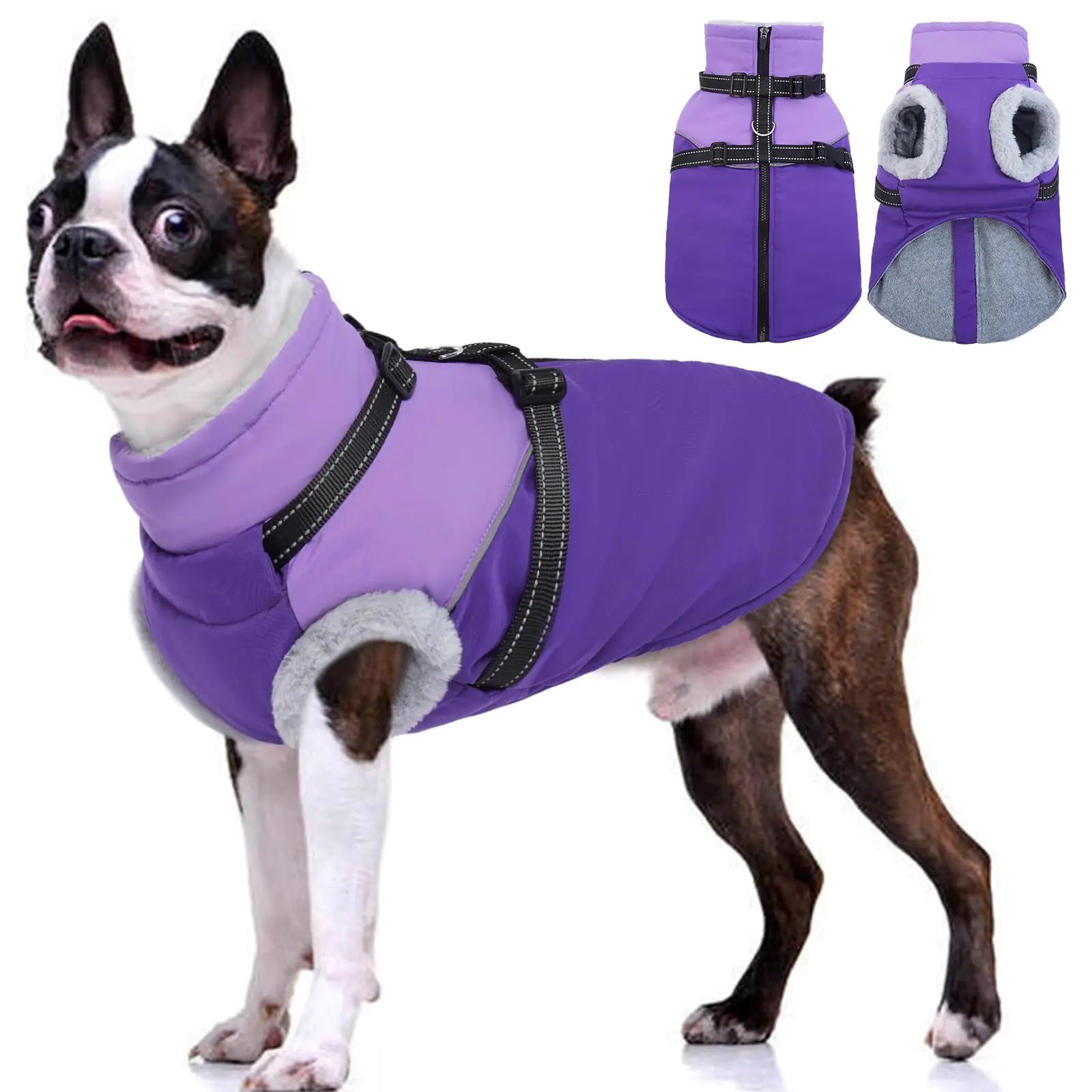OUOBOB Dog Jackets for Large Dogs Dog Coat with Harness Built in Warm Dog Coat Dog Coat Waterproof Windproof Zipper Fleece Lined Dog Coat Dog Puffer Jacket Dog Snow JacketWinter Coats for Dogs