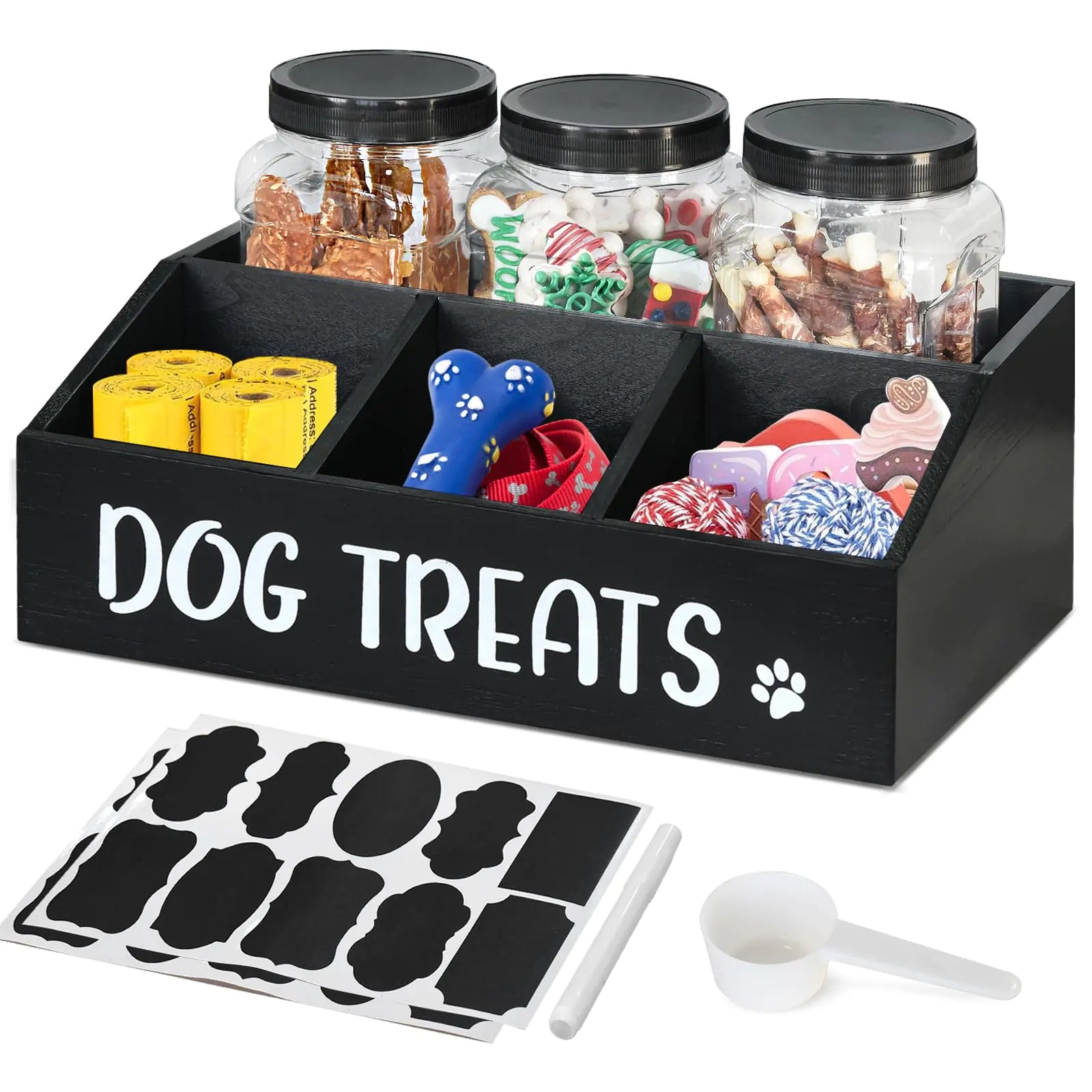 Large Dog Treat & Food Storage Container Set — 3 Jars + 3 Compartments