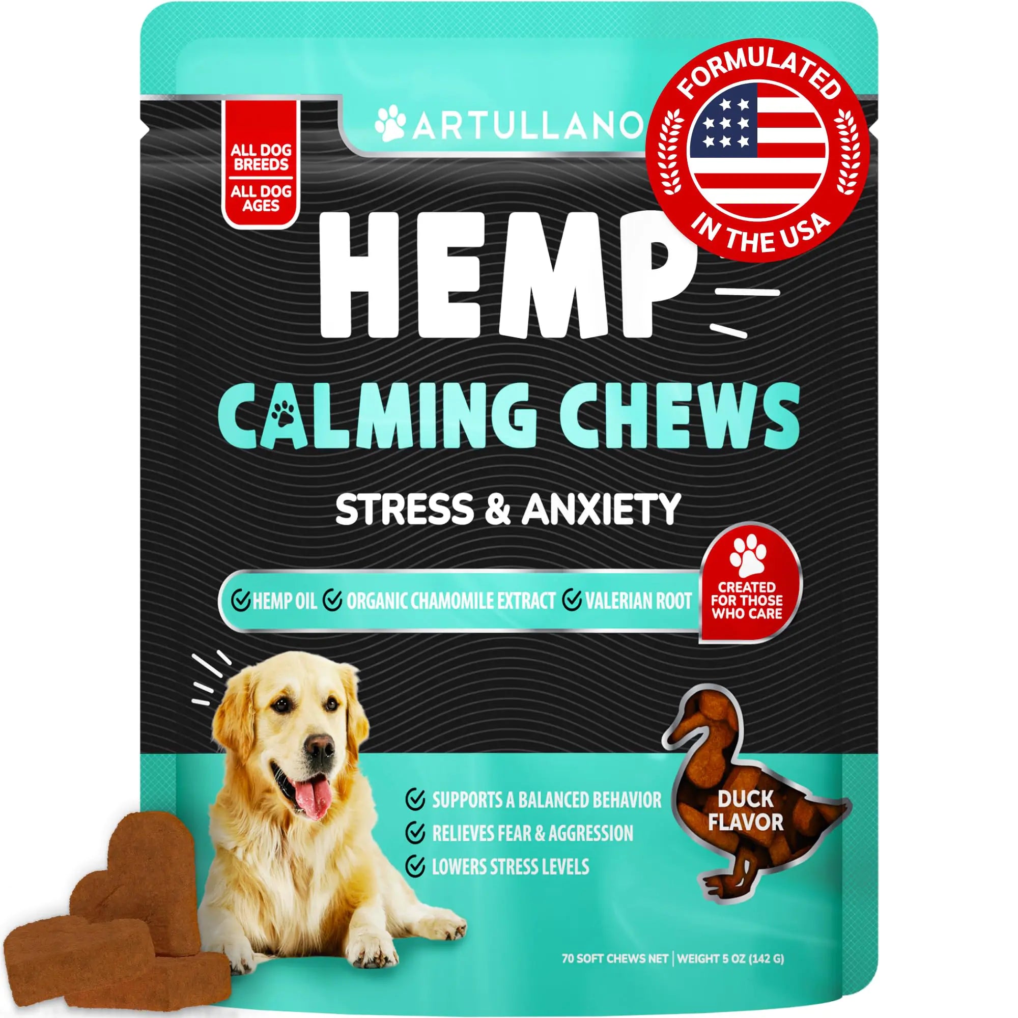 Hemp Calming Chews for Dogs – 70 Treats for Anxiety Relief & Wellness