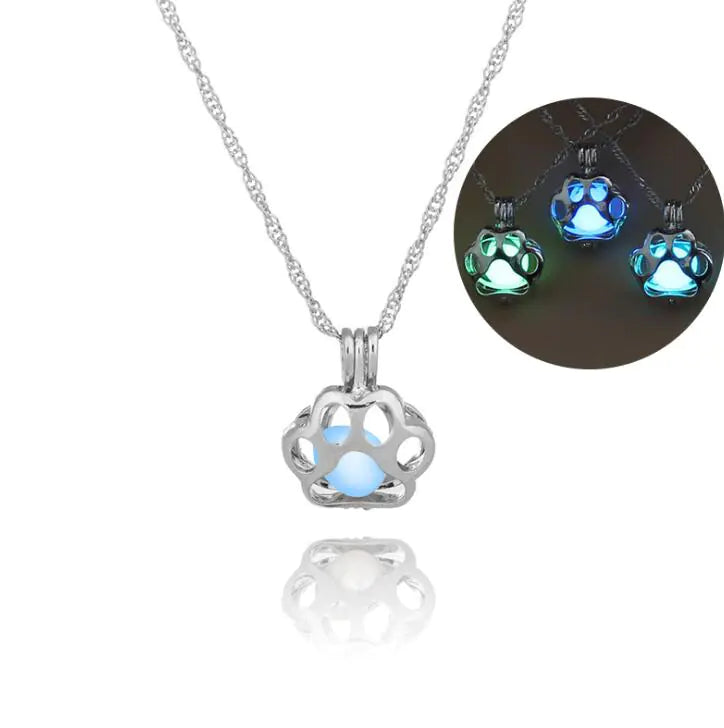 Glowing Dog Paw Pendant – Openable Memorial Necklace