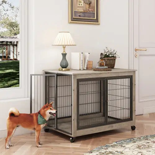 Furniture-Style Dog Crate Side Table with Wheels