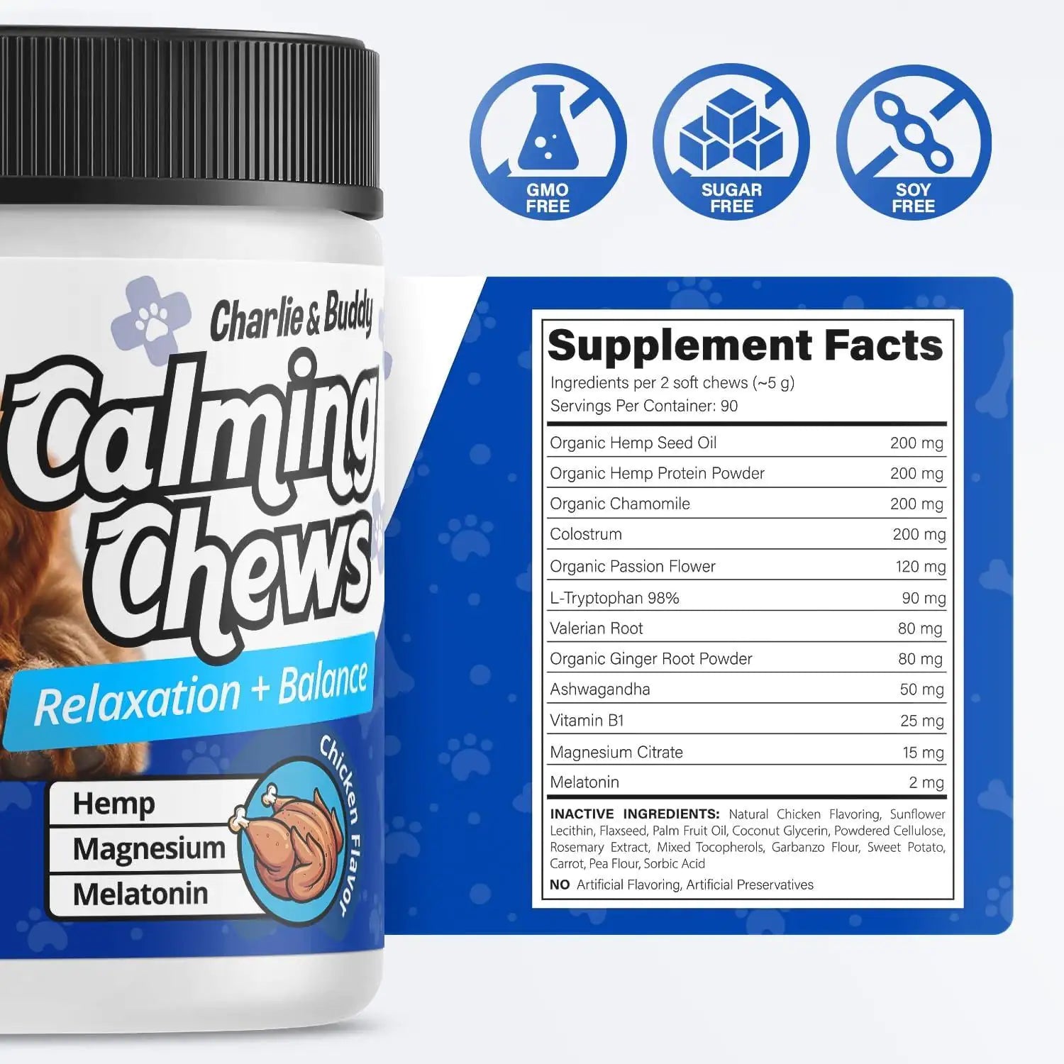 Calming Chews for Dogs – Anxiety Relief, 90 Pcs, Chicken Flavor