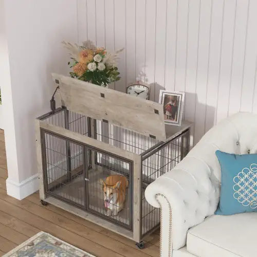 Furniture-Style Dog Crate Side Table with Wheels