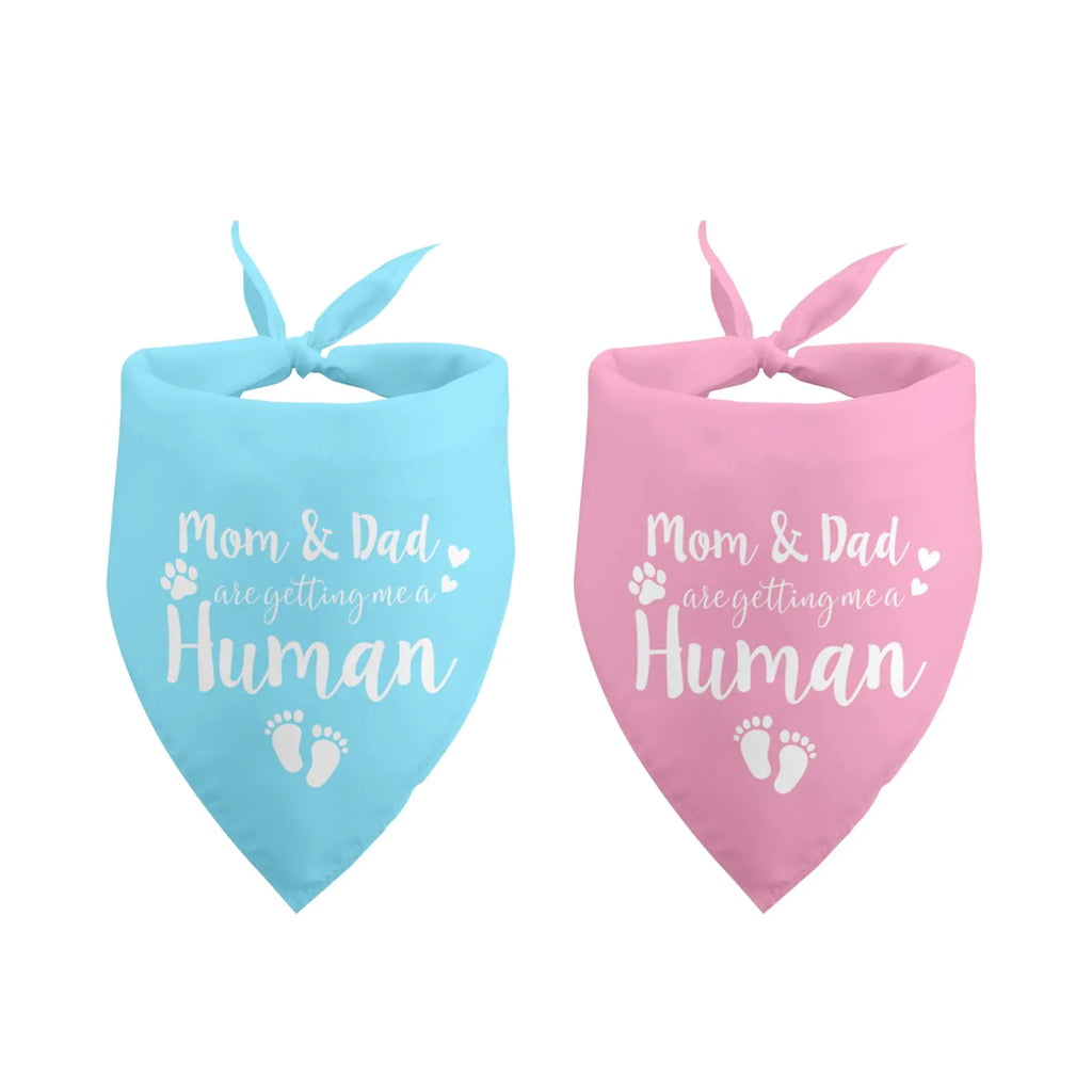 Pregnancy Announcement Gifts for Family 2 Pack Mom & Dad are Getting Me a Human Dog Bandana Gender Reveal Gifts Baby Announcement Photo Prop Pet Accessories for Dog Lovers Owner Gift