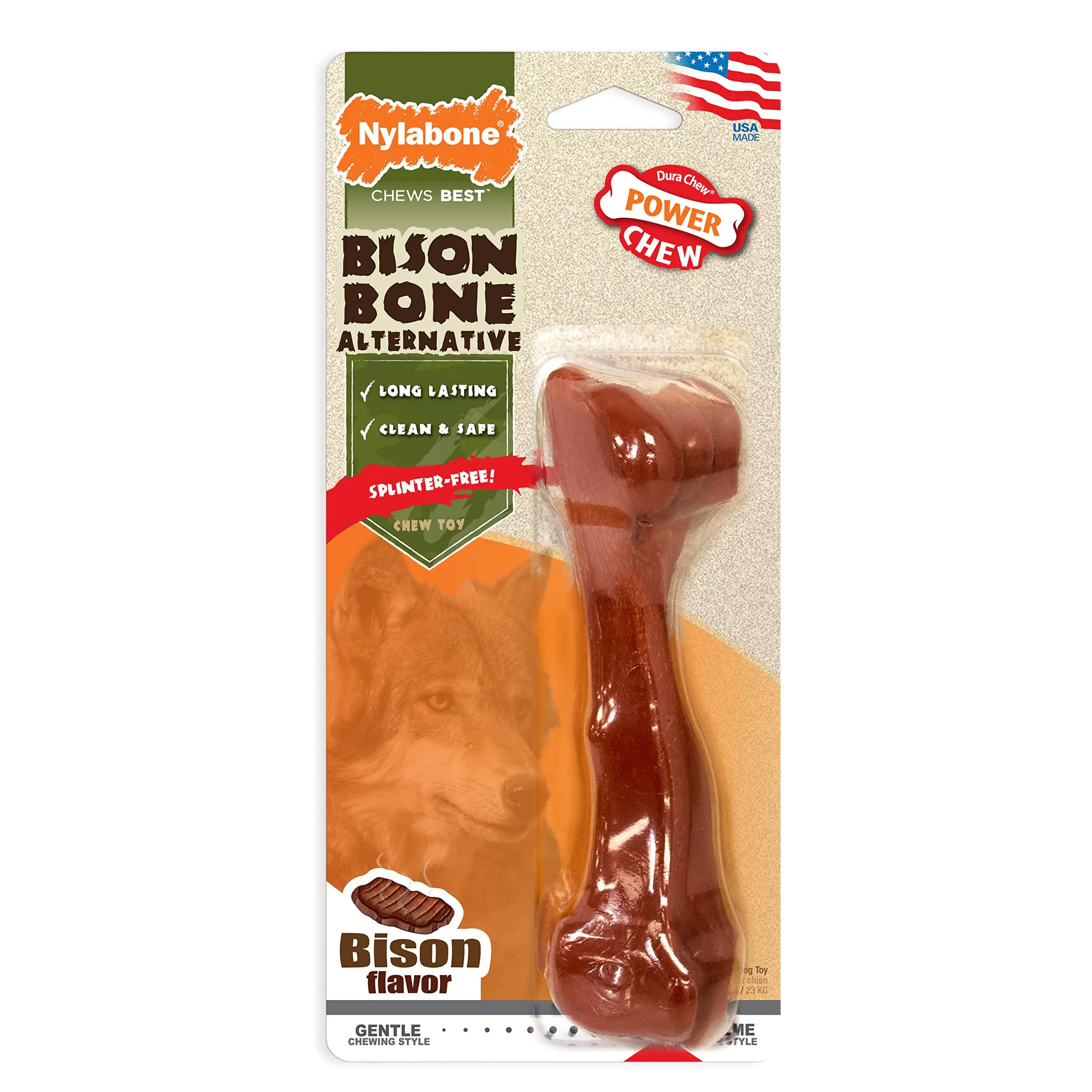 Nylabone Power Chew – Bison Flavor Bone for Large Dogs