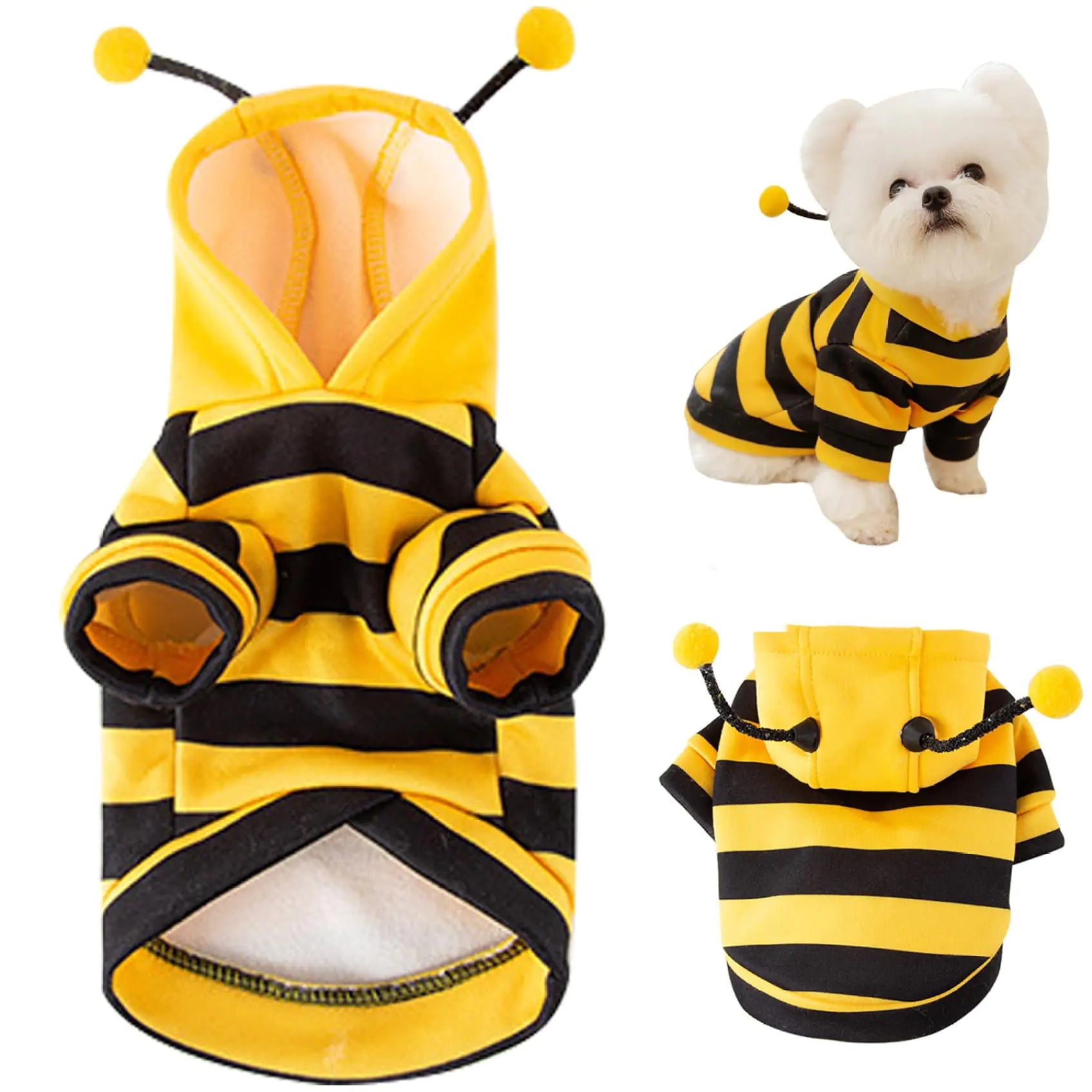 Funny Dog Costumes Dog Bee Costume Bumble Bee Dog Costume with D Ring Size M Soft Dog Hoodie Winter Outfit Keep Pets Warm for Small Dog Cosplay Christmas Halloween